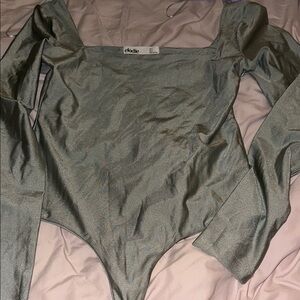 Elodie Green Asymmetrical Puff Sleeve Bodysuit